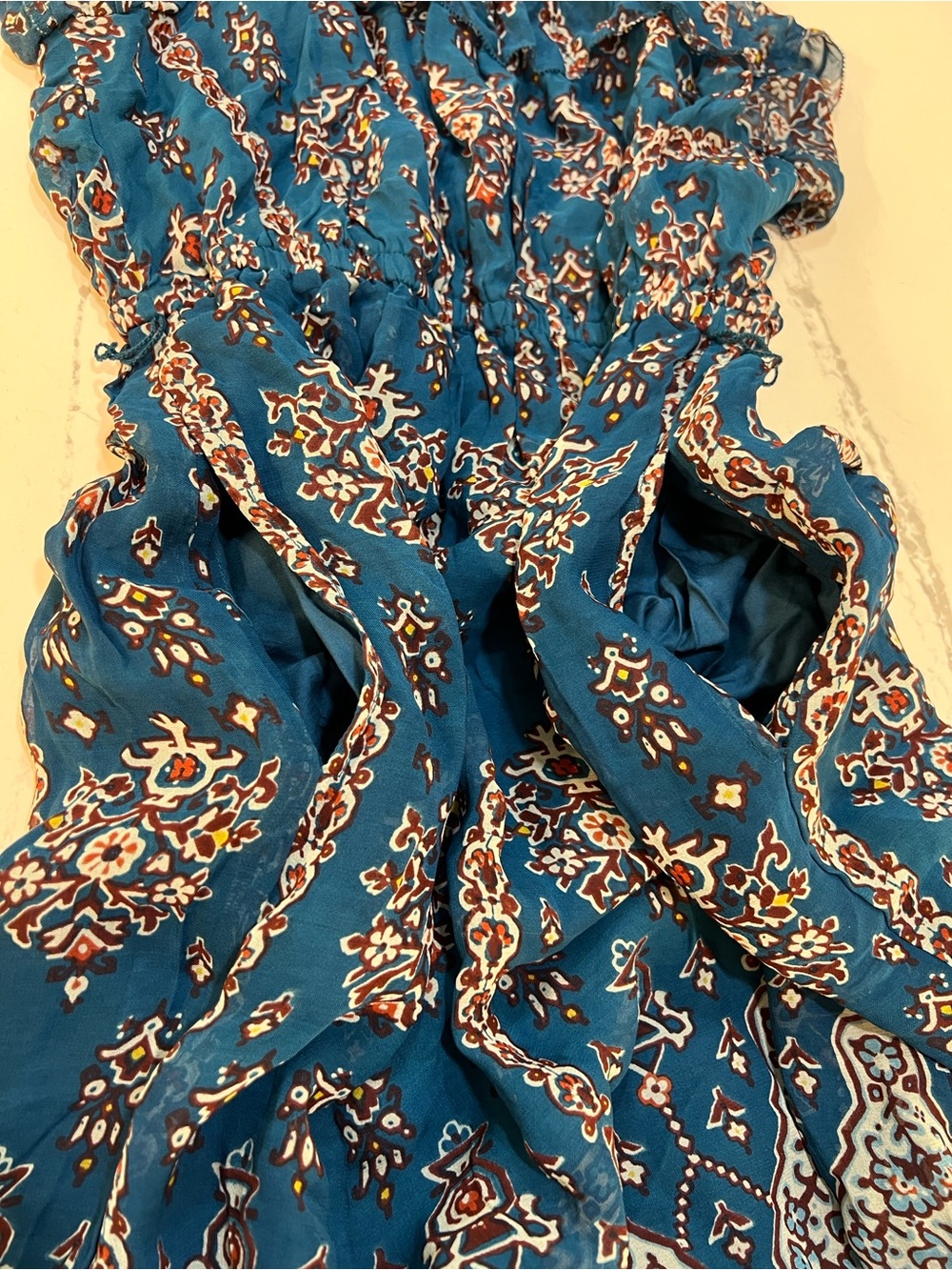 Anthropologie Ruffled Blue Floral Printed Dress Bohemian Style Women’s size S - Picture 14 of 16